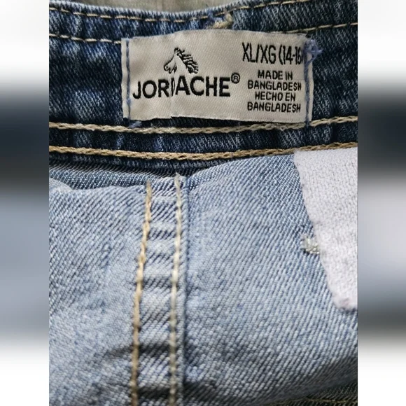 Jordache Girls Denim Overall Shorts XL/XG (14-16) Embroidered Butterfly Star - Picture 5 of 7